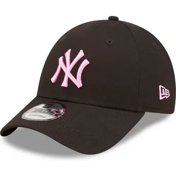 Casquette courbée noire ajustable avec logo rose 9FORTY League Essential New York Yankees MLB New Era