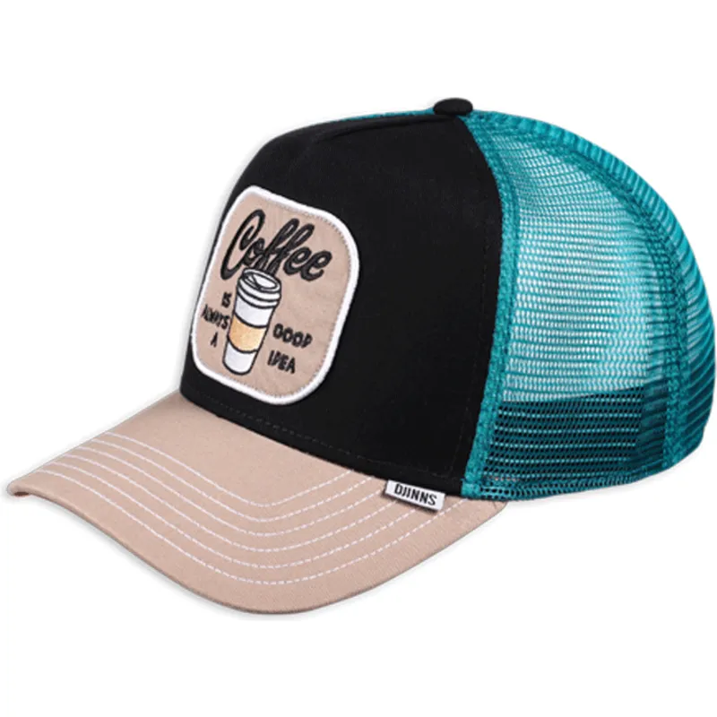cappellino-trucker-nero-blu-e-marrone-coffe-is-always-a-good-idea-hft-food-di-djinns