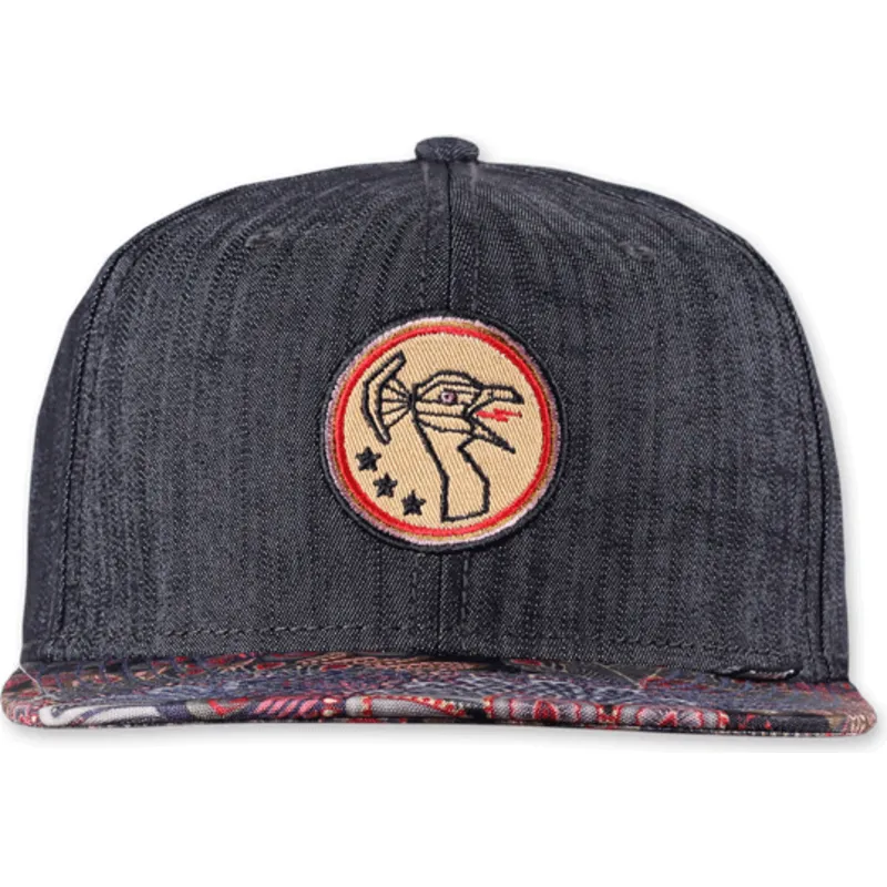 schwarze-flache-snapback-kappe-peacock-linen-rev-von-djinns