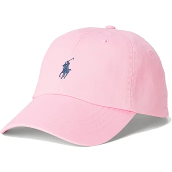 Różowa, regulowana czapka z zakrzywionym daszkiem z niebieskim logo Cotton Chino Classic Sport od Polo Ralph Lauren