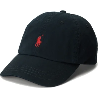 Cappellino curvo nero regolabile con logo rosso Cotton Chino Classic Sport di Polo Ralph Lauren