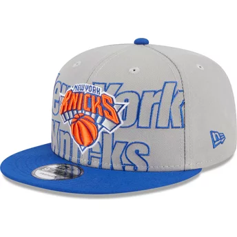 New Era Flat Brim 9FIFTY Draft Edition 2023 New York Knicks NBA Grey and Blue Snapback Cap