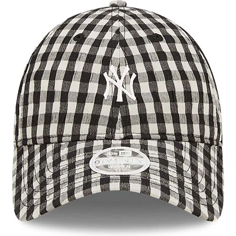 mutzen-gebogen-schwarz-verstellbares-band-9twenty-gingham-der-new-york-yankees-mlb-von-new-era