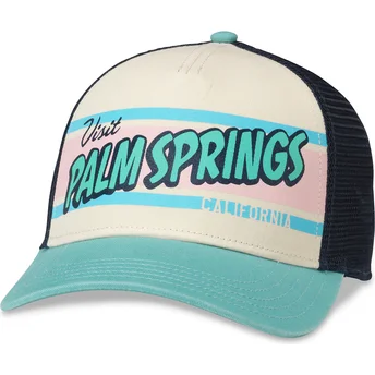 Gorra trucker beige, mörkblå och grön snapback Palm Springs California Sinclair från American Needle