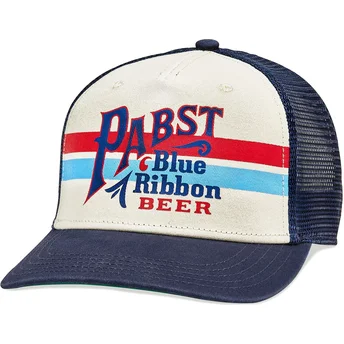 Cappellino trucker beige e blu navy snapback Pabst Blue...