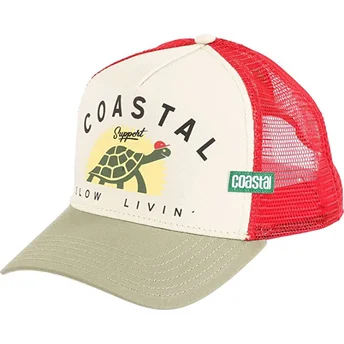 Gorra trucker beige y roja Support Slow Livin HFT de Coastal