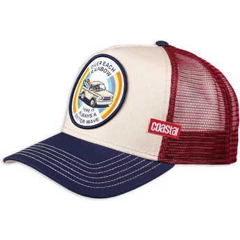 Coastal Over Each Rainbow There Is Always A Better Wave HFT Beige, Red and Navy Blue Trucker Hat