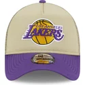 casquette-trucker-beige-et-violette-9forty-a-frame-all-day-trucker-los-angeles-lakers-nba-new-era