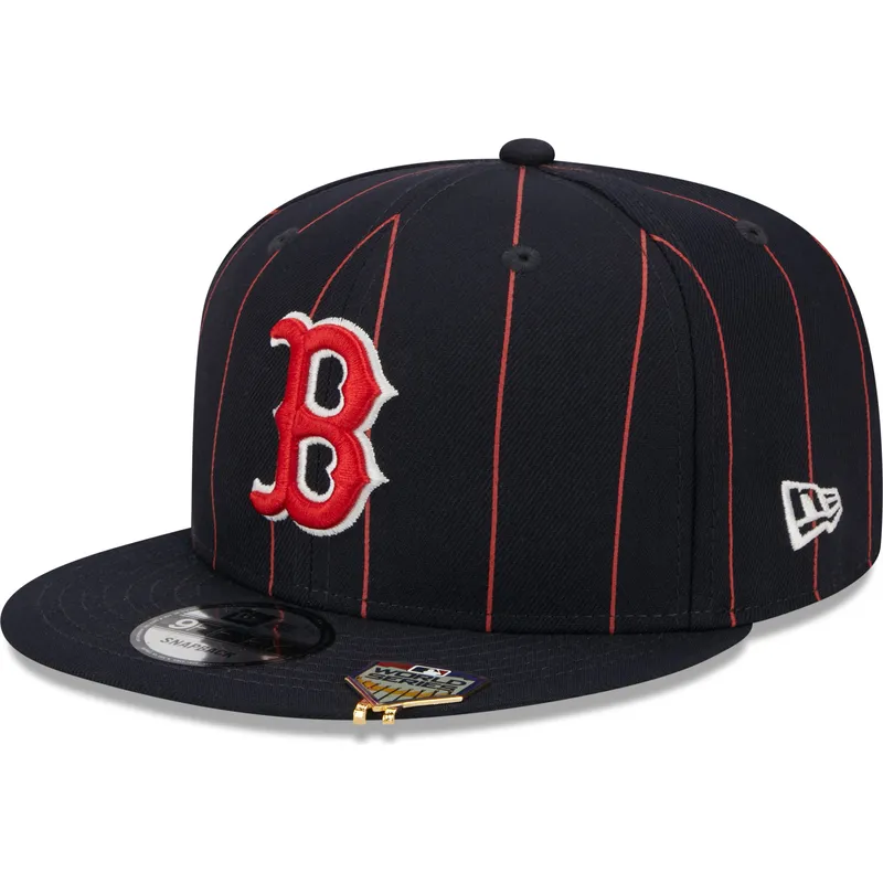 cappello-piatto-blu-marino-snapback-9fifty-pinstripe-visor-clip-di-boston-red-sox-mlb-di-new-era