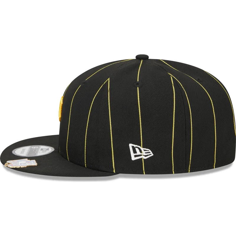 cappello-piatto-nero-snapback-9fifty-pinstripe-visor-clip-di-pittsburgh-pirates-mlb-di-new-era