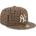 casquette-plate-marron-ajustee-59fifty-harris-tweed-new-york-yankees-mlb-new-era