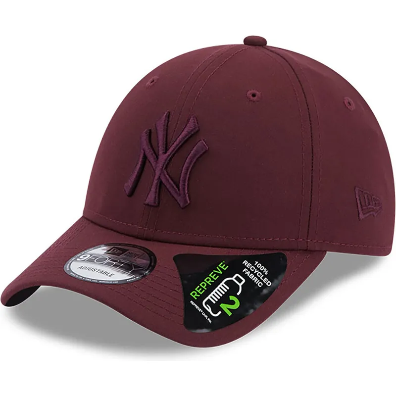 mutzen-gebogen-rot-verstellbares-band-granate-granate-9forty-repreve-der-new-york-yankees-mlb-von-new-era