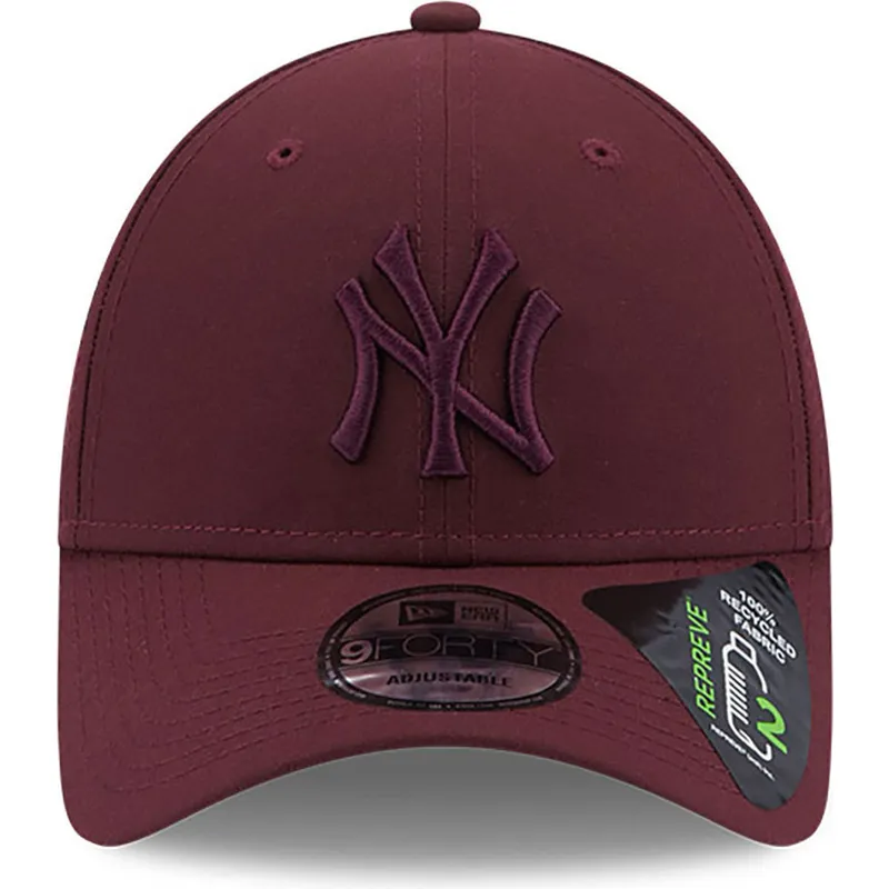 mutzen-gebogen-rot-verstellbares-band-granate-granate-9forty-repreve-der-new-york-yankees-mlb-von-new-era