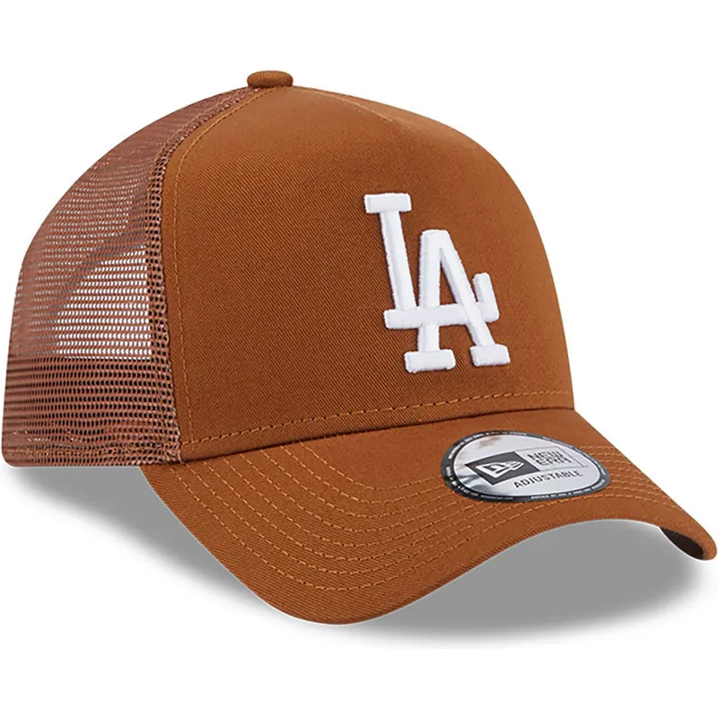 mutzen-gebogen-braun-snapback-a-frame-league-essential-der-los-angeles-dodgers-mlb-von-new-era