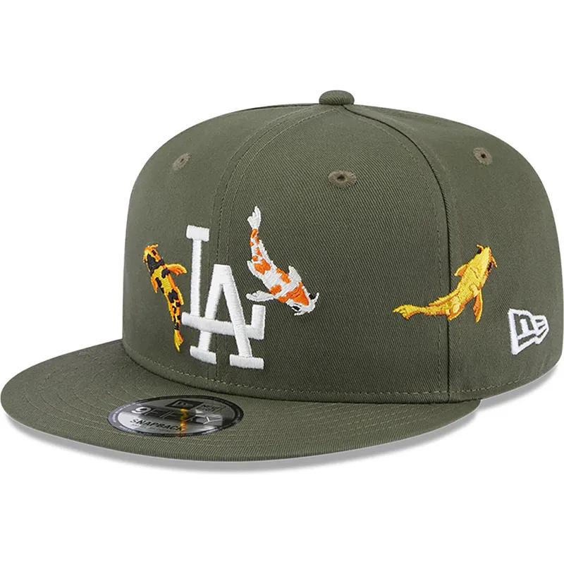 mutzen-flach-grun-snapback-9fifty-koi-fish-der-los-angeles-dodgers-mlb-von-new-era