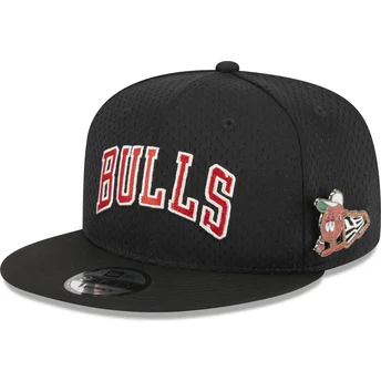 Gorra plana negra snapback 9FIFTY Post-Up Pin de Chicago Bulls NBA de New Era