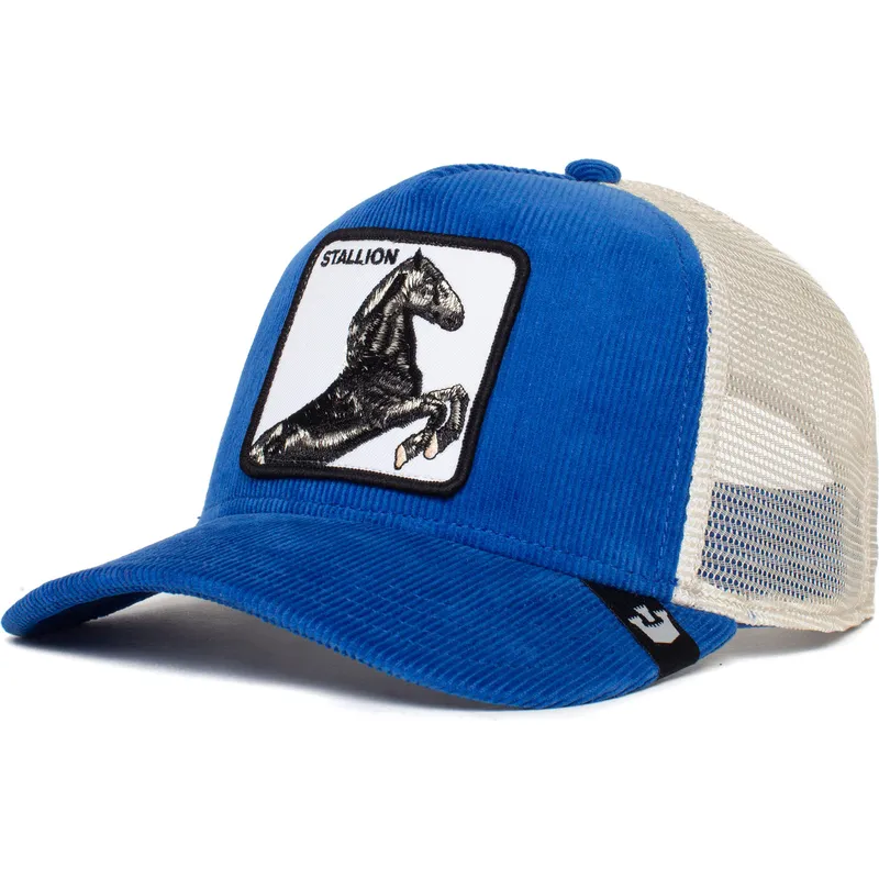 cappellino-trucker-blu-e-bianco-cavallo-sly-stallione-corduroy-the-farm-di-goorin-bros