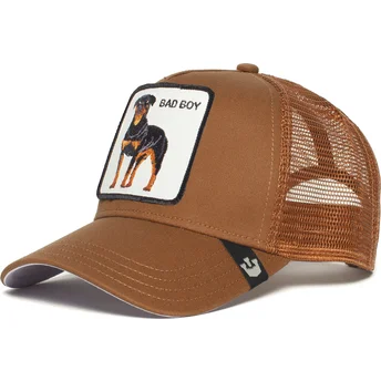 Gorra trucker marrón perro rottweiler The Baddest Boy The Farm de Goorin Bros.