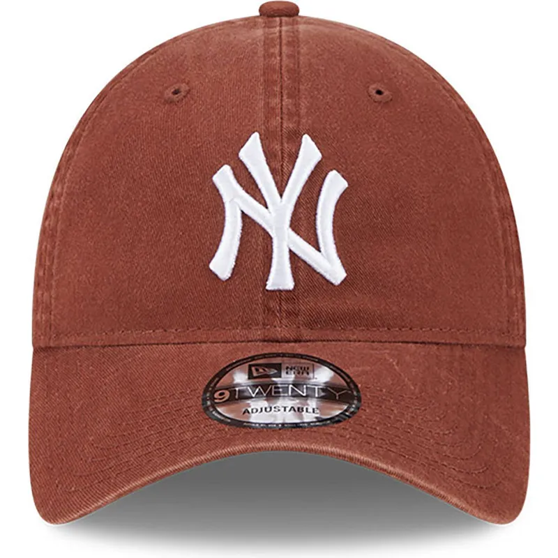 mutzen-gebogen-braun-verstellbares-band-9twenty-league-essential-der-new-york-yankees-mlb-von-new-era