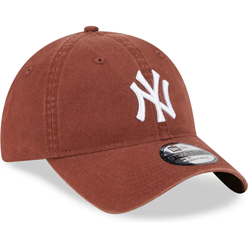 mutzen-gebogen-braun-verstellbares-band-9twenty-league-essential-der-new-york-yankees-mlb-von-new-era