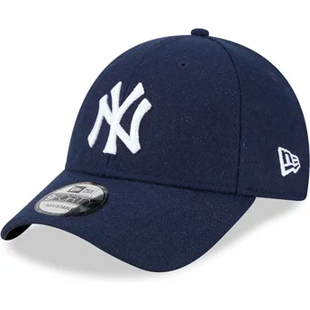 New Era Curved Brim 9FORTY Essential Melton Wool New York Yankees MLB Navy Blue Adjustable Cap
