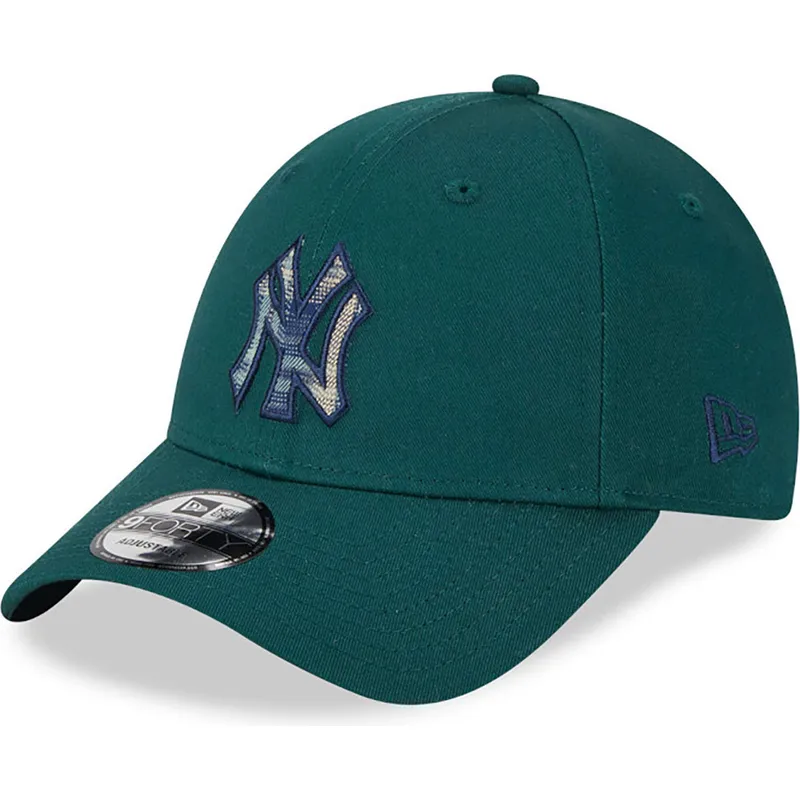 mutzen-gebogen-grun-verstellbares-band-9forty-check-infill-der-new-york-yankees-mlb-von-new-era