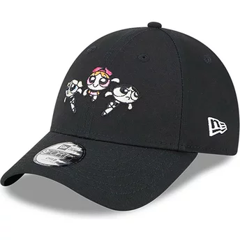 New Era Curved Brim Youth Blossom, Bubbles, and Buttercup 9FORTY The Powerpuff Girls Black Adjustable Cap