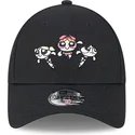 verstellbare-schwarze-kinder-cap-9forty-mit-gebogenem-schirm-von-petalo-burbuja-und-cactus-die-powerpuff-girls-von-new-era