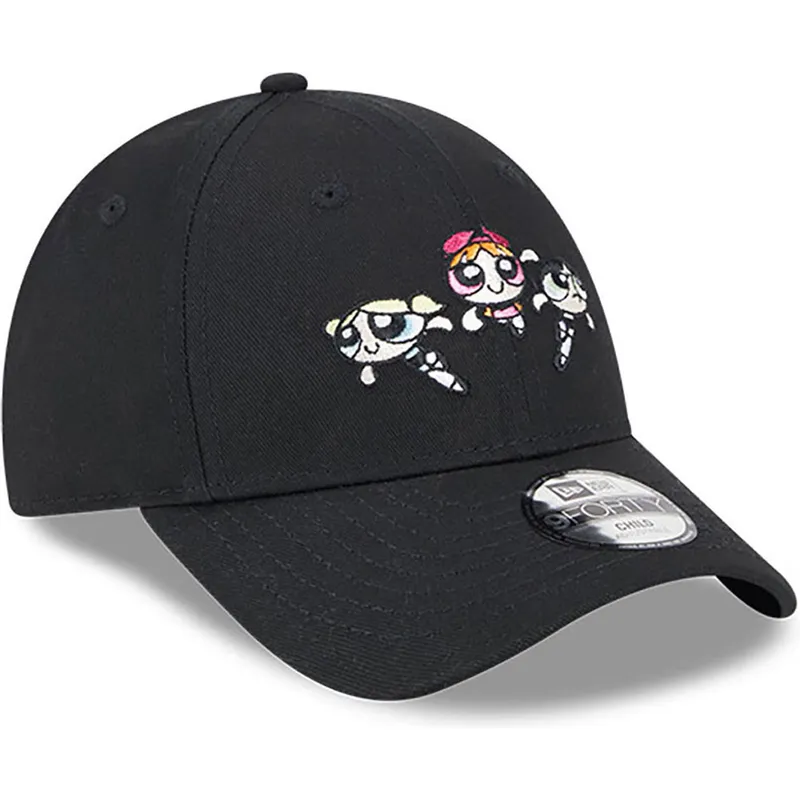 mutzen-gebogen-schwarz-verstellbares-band-fur-kinder-9forty-der-petalo-burbuja-y-cactus-las-supernenas-von-new-era