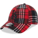 casquette-courbee-rouge-ajustable-avec-logo-noir-9forty-check-los-angeles-dodgers-mlb-new-era