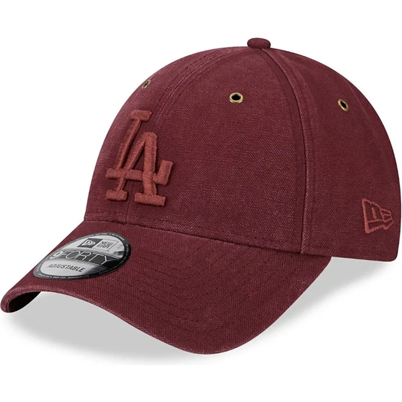 mutzen-gebogen-rot-verstellbares-band-granate-granate-9forty-washed-canvas-der-los-angeles-dodgers-mlb-von-new-era