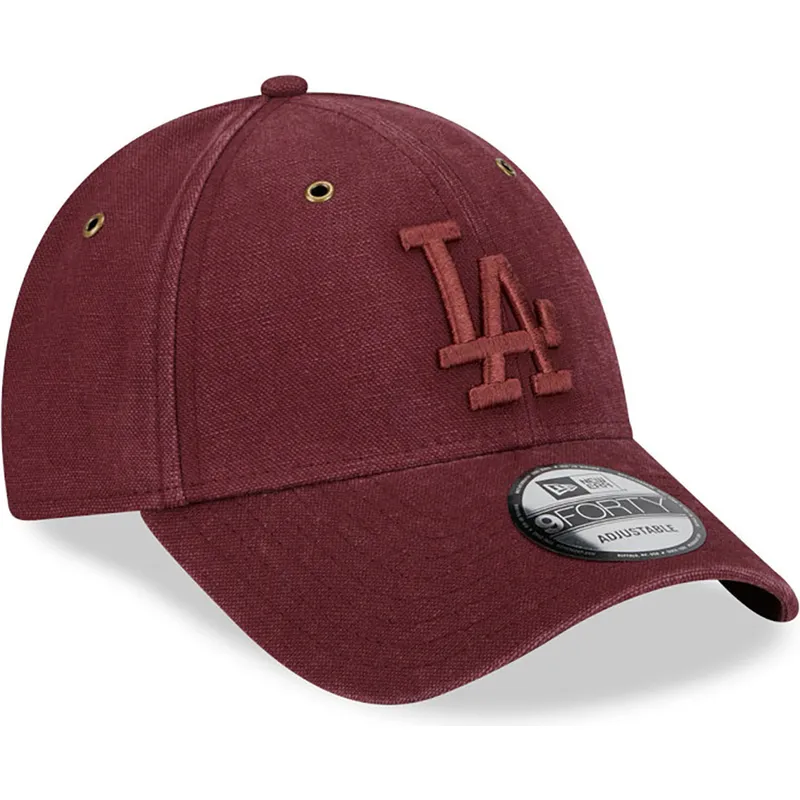 mutzen-gebogen-rot-verstellbares-band-granate-granate-9forty-washed-canvas-der-los-angeles-dodgers-mlb-von-new-era