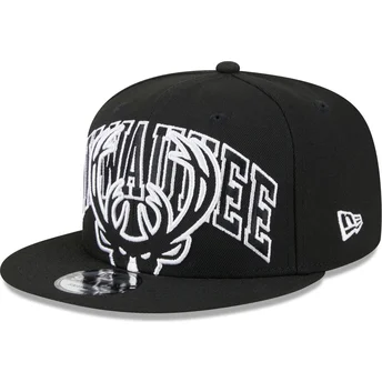 Gorra plana negra snapback 9FIFTY Tip Off 2023 de Milwaukee Bucks NBA de New Era