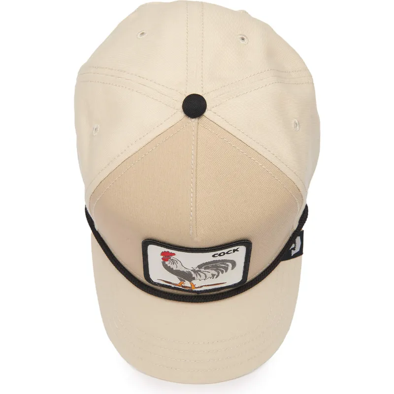 cappellino-visiera-curva-beige-snapback-gallo-cock-rooster-100-the-farm-all-over-canvas-di-goorin-bros