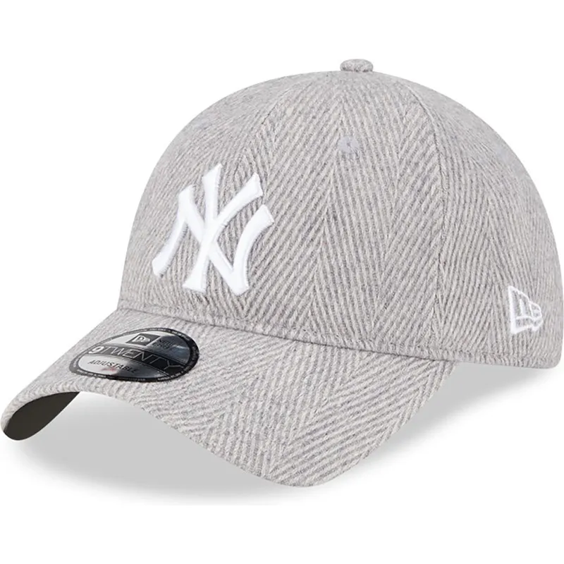 mutzen-gebogen-grau-verstellbares-band-9twenty-herringbone-der-new-york-yankees-mlb-von-new-era