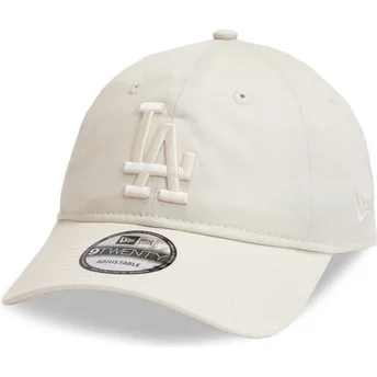 Cappellino curvo beige regolabile con logo beige 9TWENTY League Essential dei Los Angeles Dodgers MLB di New Era