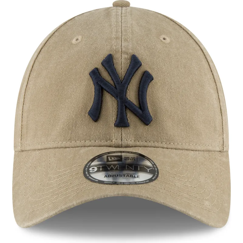 ljusbrun-bojd-justerbar-keps-med-marinbla-logotyp-9twenty-core-classic-fran-new-york-yankees-mlb-av-new-era