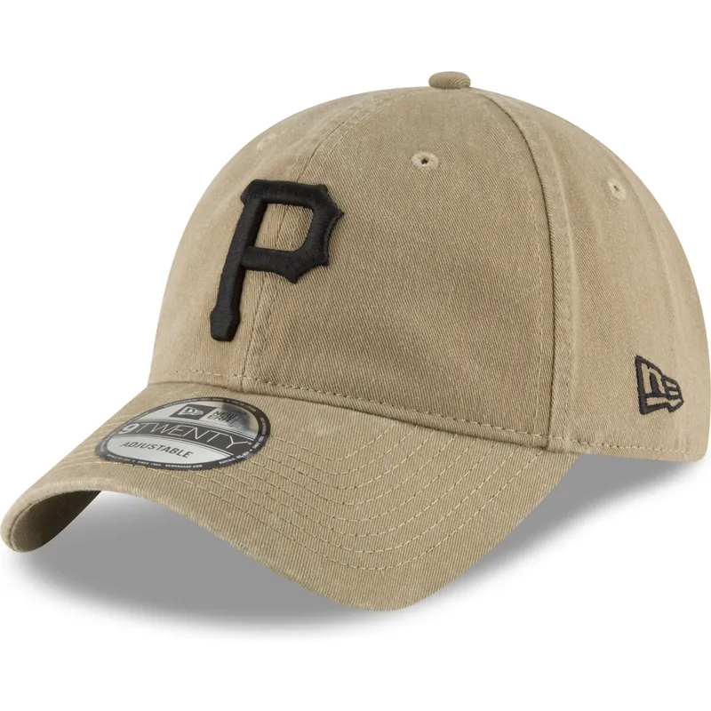 cappellino-curvo-marrone-chiaro-regolabile-con-logo-nero-9twenty-core-classic-di-pittsburgh-pirates-mlb-di-new-era