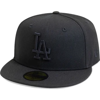 schwarze-enganliegende-flatcap-mit-schwarzem-logo-59fifty-league-essential-der-los-angeles-dodgers-mlb-von-new-era