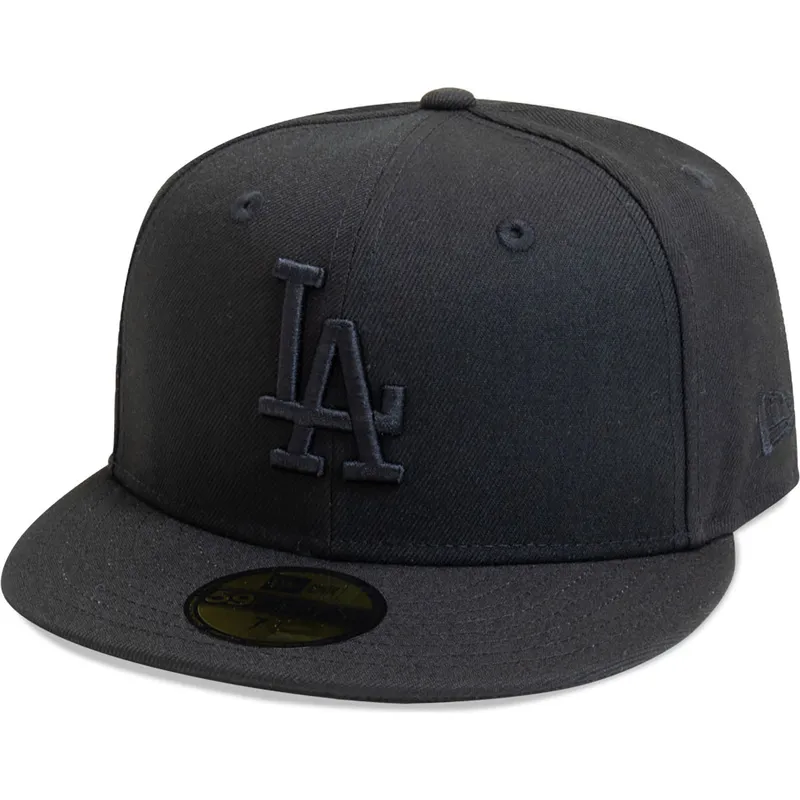 gorra-plana-negra-ajustada-con-logo-negro-59fifty-league-essential-de-los-angeles-dodgers-mlb-de-new-era