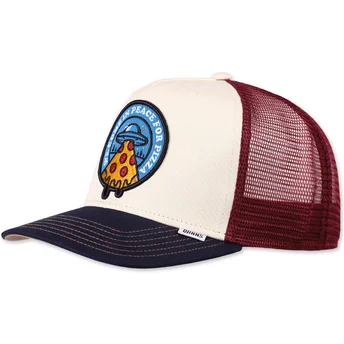 Beige, rote und blaue Trucker-Cap Food Peace Pizza HFT von Djinns
