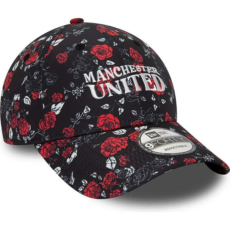 schwarze-und-rote-verstellbare-curved-cap-9forty-floral-all-over-print-von-manchester-united-football-club-premier-league-von-ne