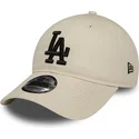 new-era-curved-brim-black-logo-9twenty-league-essential-los-angeles-dodgers-mlb-beige-adjustable-cap