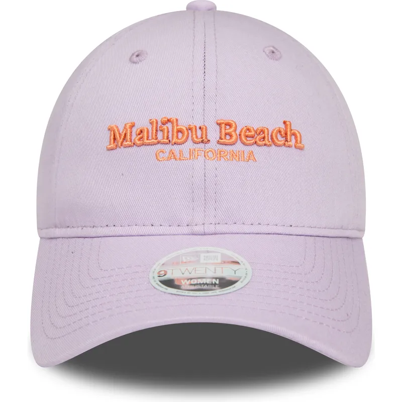 violette-verstellbare-curved-cap-fur-damen-9twenty-wordmark-von-malibu-beach-california-von-new-era