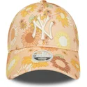 new-era-new-york-yankees-mlb-9forty-floral-all-over-print-damen-verstellbare-orangefarbene-curved-cap