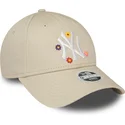 casquette-courbee-beige-ajustable-pour-femme-9forty-flower-new-york-yankees-mlb-new-era