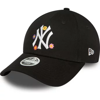 Casquette courbée noire ajustable pour femme 9FORTY Flower New York Yankees MLB New Era