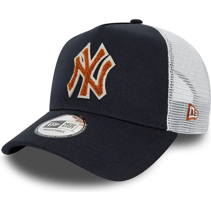 mutzen-gebogen-marineblau-snapback-marron-a-frame-boucle-der-new-york-yankees-mlb-von-new-era