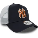 mutzen-gebogen-marineblau-snapback-marron-a-frame-boucle-der-new-york-yankees-mlb-von-new-era