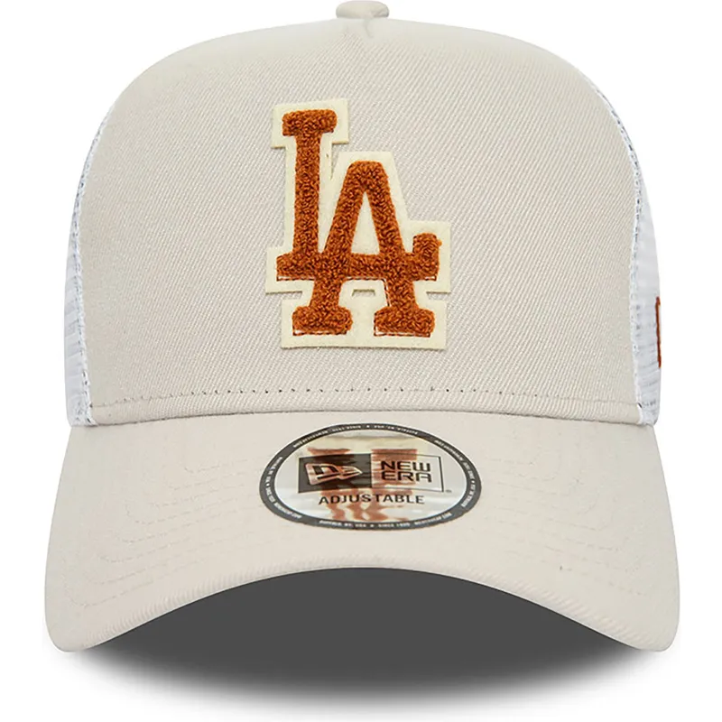 mutzen-gebogen-beige-snapback-marron-a-frame-boucle-der-los-angeles-dodgers-mlb-von-new-era